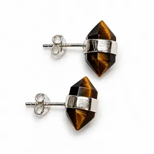 Oorknopjes Tiger-eye dubbeleinder Oorknopjes Tiger-eye dubbeleinder