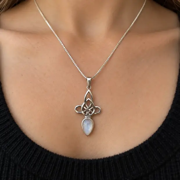 Triquetra maansteen hanger Awen Triquetra maansteen hanger Awen