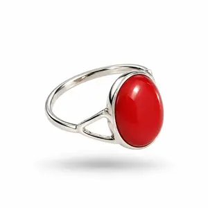 Zilveren ring met rode steen