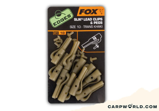 Fox Fox Edges Size 10 Slik lead clip + pegs trans khaki