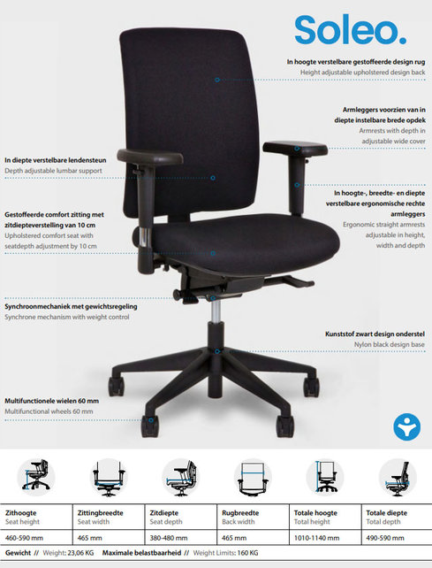 Ergonomische bureaustoel Soleo - NPR 1813