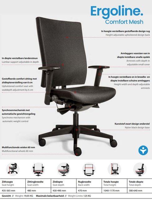 Ergonomische Bureaustoel Ergoline Comfort Mesh