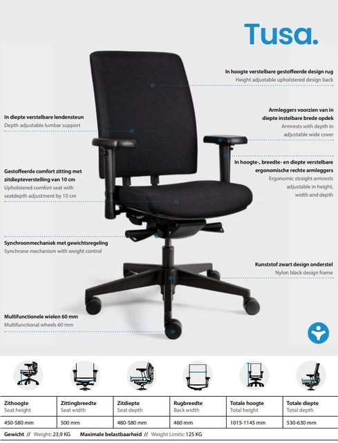Ergonomische Bureaustoel Tusa - NPR 1813