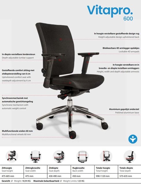 Ergonomische Bureaustoel Vitapro 600