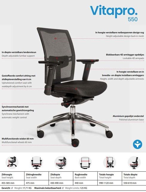 Ergonomische Bureaustoel Vitapro 550