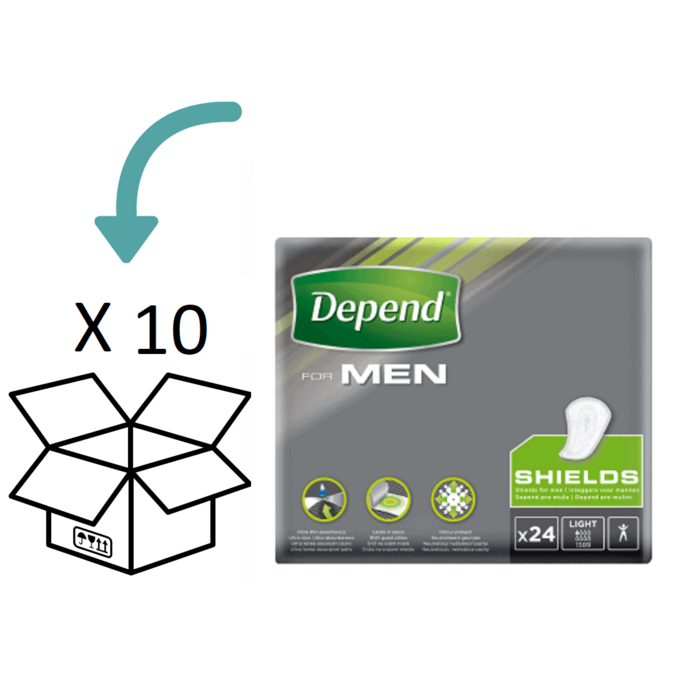 Depend Shields For Men | 10 pakken | 240 stuks