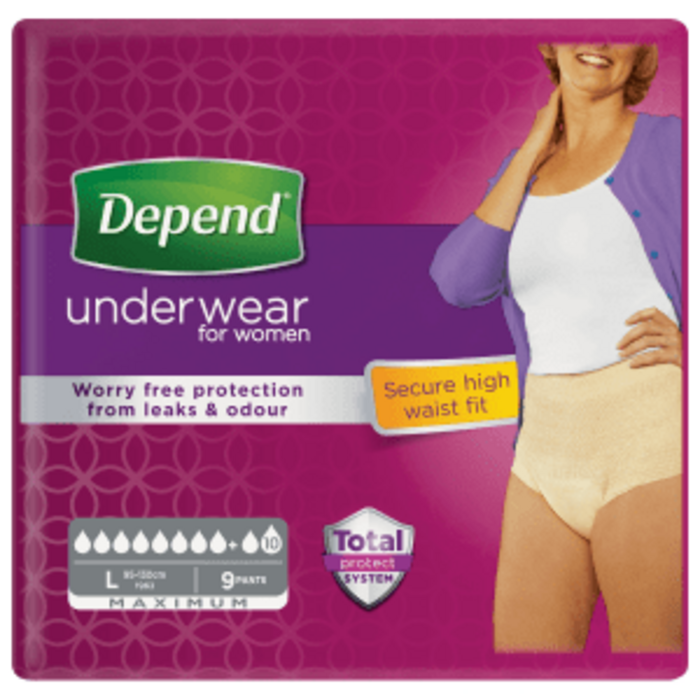 Depend Pants für Frauen Maximum Large | 6 Packungen | 54 Stück
