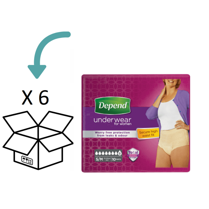Depend Pants für Frauen Super S/ M | 6 Packungen | 60 Stück