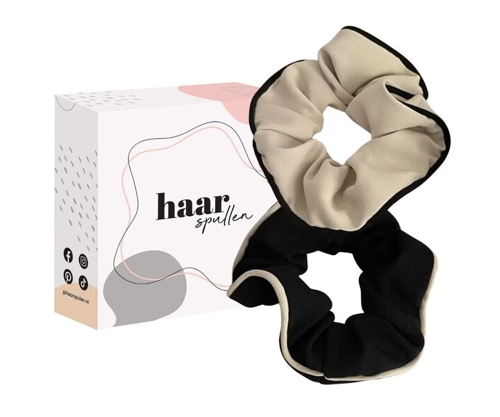 Duo Chique Scrunchie Set - Zwart & Beige