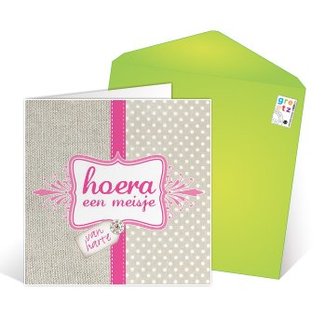 Carte de voeux 'Hoera een meisje' (13x13cm)