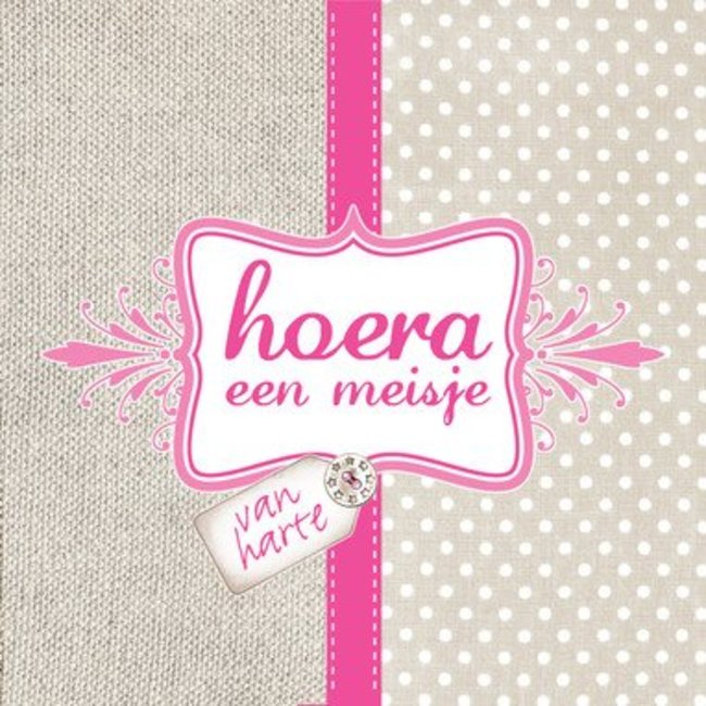 Wenskaart Hoera een meisje 13x13cm met persoonlijke boodschap
