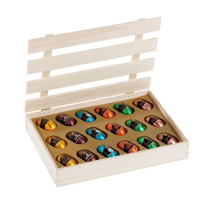Leonidas Wooden Casket Filled with 18 Premium Liqueur Chocolates