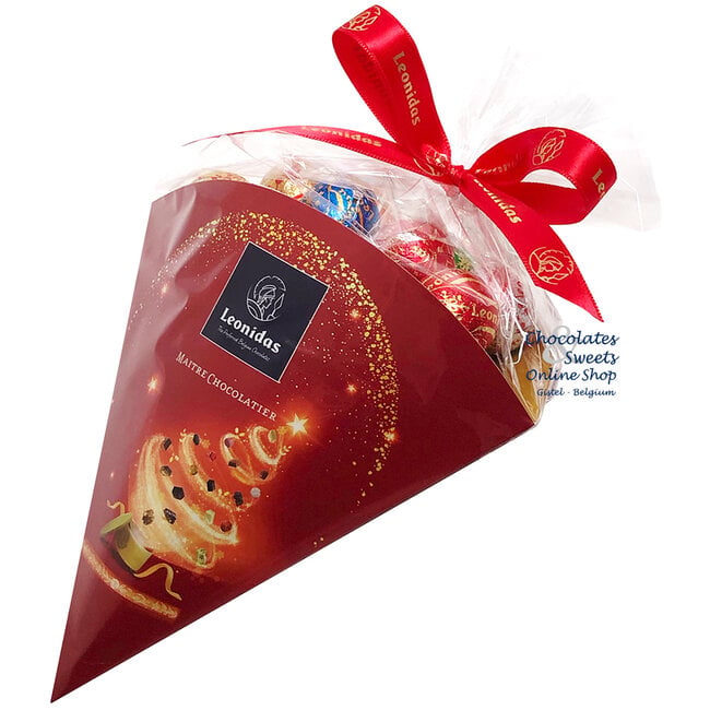 Leonidas Puntzak met een assortiment van 32 feestelijke chocoladeballetjes.