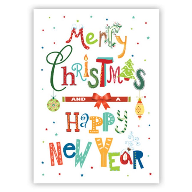 Wenskaart Merry Christmas & Happy New Year (11x17cm)