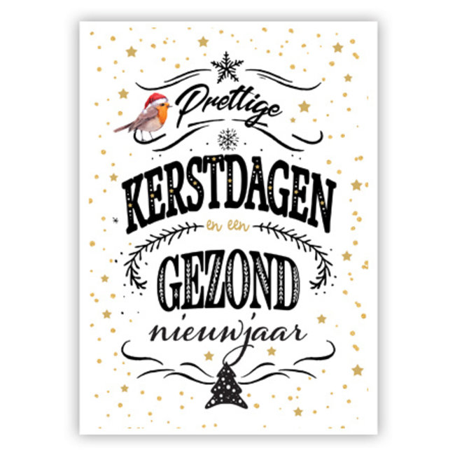 Wenskaart Prettige Kerstdagen & Gezond Nieuwjaar 11x17cm