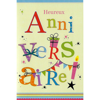 Wenskaart 'Heureux Anniversaire' (11x17cm)