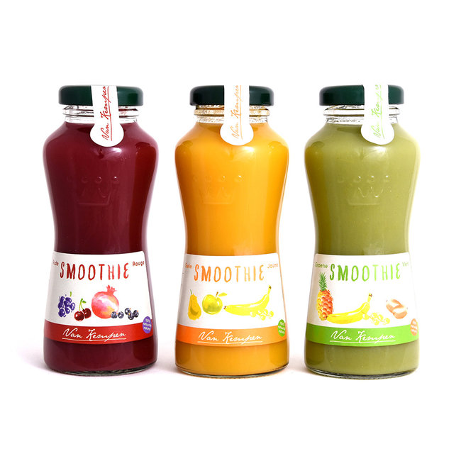 Trio of Fruit Smoothies (Red, Yellow, Green) - 3 bottles