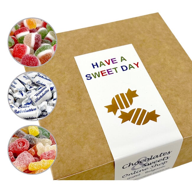Süßigkeitenschachtel HAVE A SWEET DAY mit Wunschinhalt (400g-600g)