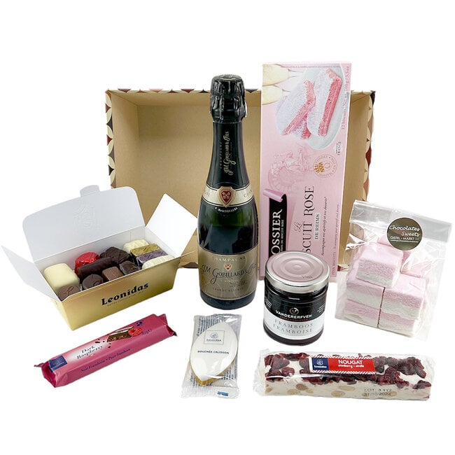 Panier Cadeau Champagne & Délices (L) avec Chocolats et Biscuits