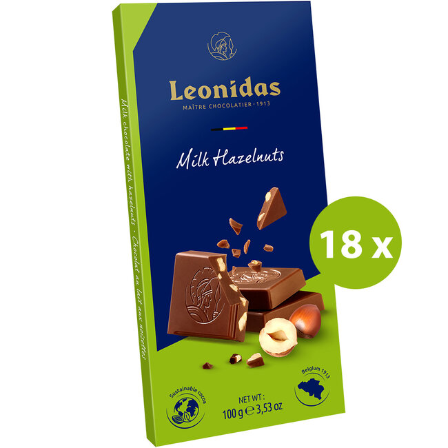Leonidas Tablette de chocolat au lait aux noisettes - Pack Avantage 18x100g
