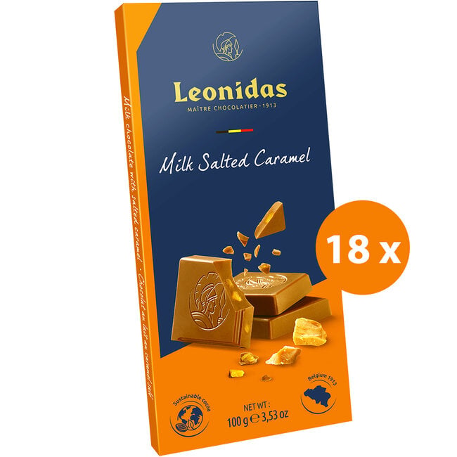 Leonidas Milk Chocolate Bar with Salted Caramel 100g (18 Pieces)