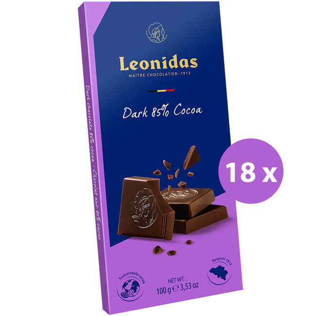 Leonidas Tablette de chocolat noir 85% de cacao - Pack Avantage 18 pièces