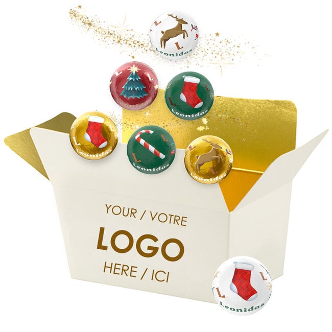 Leonidas Personalized Box with 750g Festive Chocolate Balls for Business Use