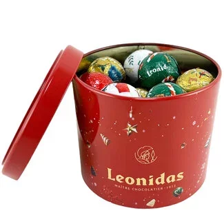 Leonidas Kerstpotje met deksel (tin) 24 feestballetjes