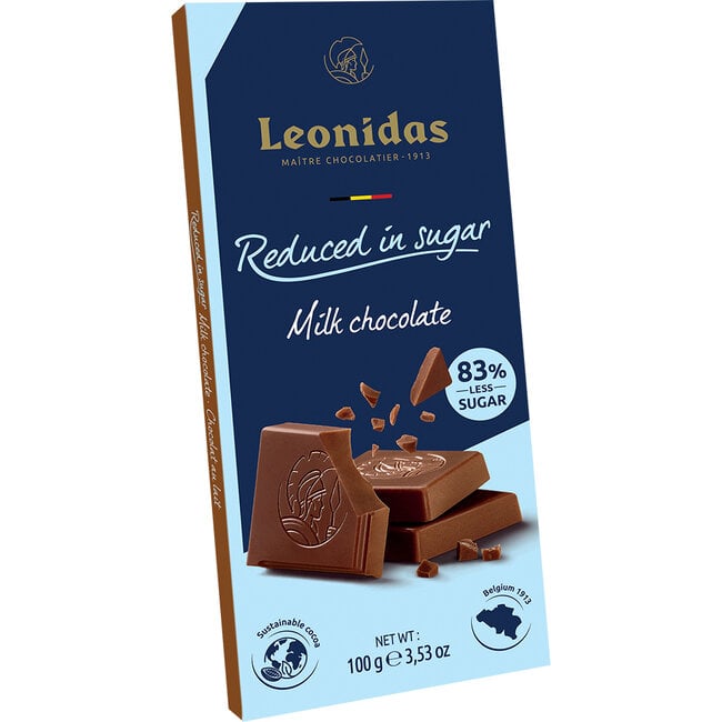 Leonidas Milk Chocolate Tablet 100g with Sweetener - Reduced Sugar Content