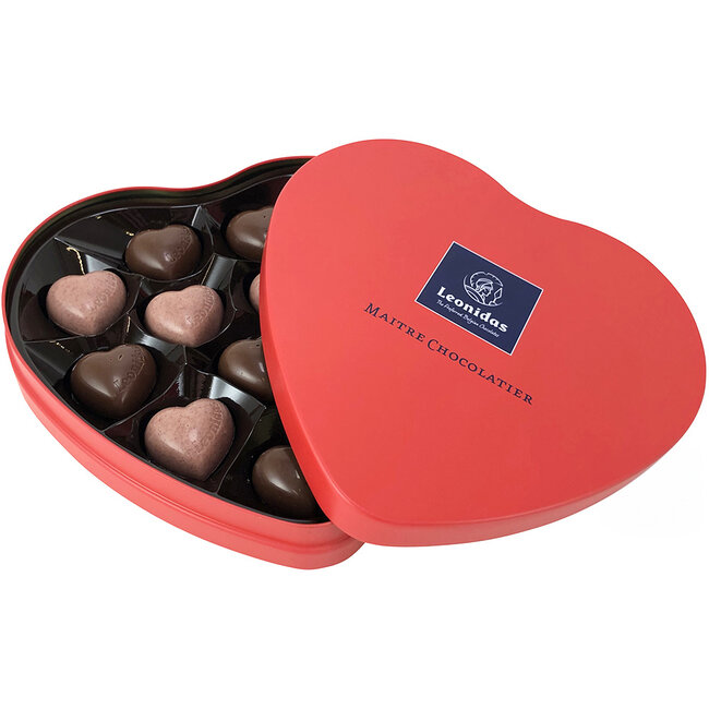 Leonidas Coffret en métal rempli de 12 délicieux chocolats en forme de coeur