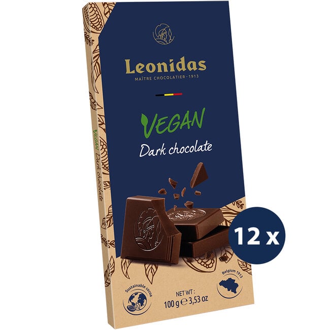 Leonidas Vegan Dark Chocolate Tablets Value Pack 12 x 100g