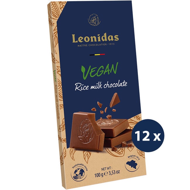 Leonidas Tablette Chocolat au sirop de riz 100g Végan PACK AVANTAGE de 12 pièces