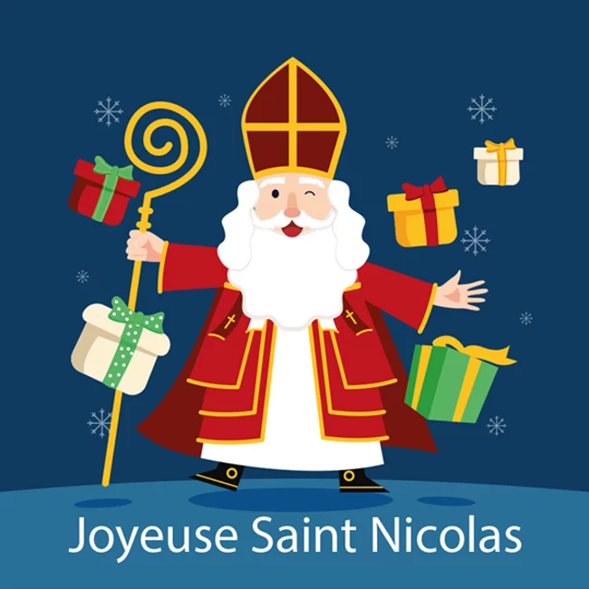 Grußkarte Joyeuse Saint Nicolas 7x7cm - Ihre persönliche Botschaft zum Nikolaus