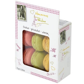 Box Macarons strawberry, pistachio and lemon (6)