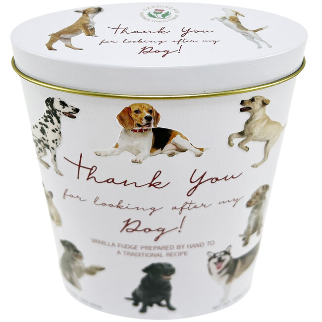 Blechdose (Thank You - Dog) mit köstlichem Vanille-Fudge 250g