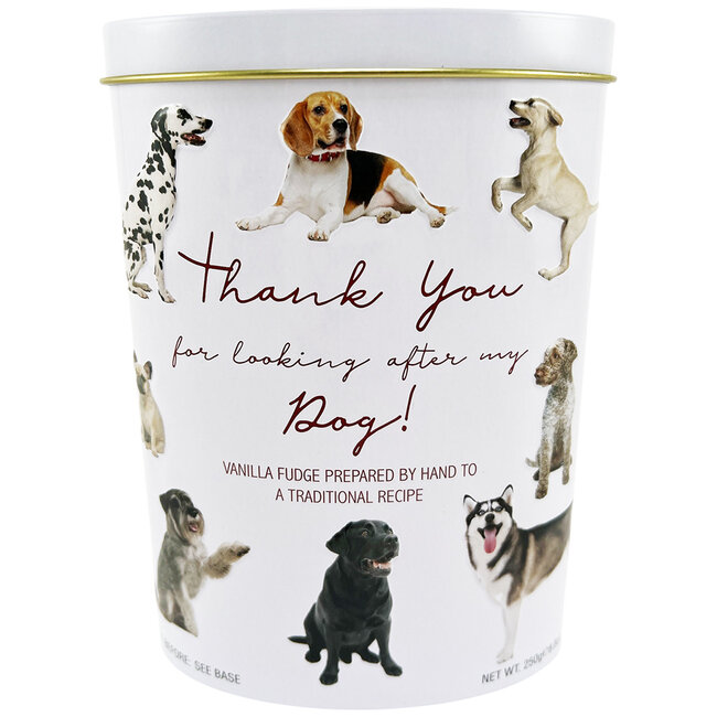 Blechdose (Thank You - Dog) mit köstlichem Vanille-Fudge 250g