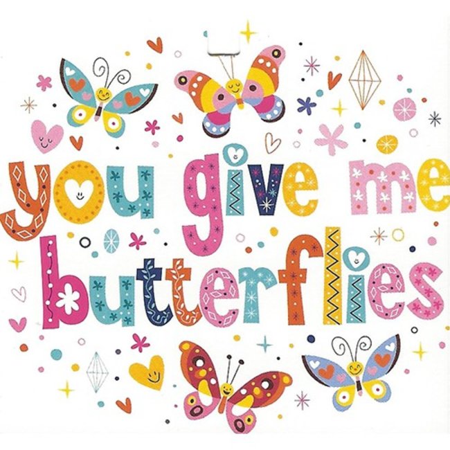 Wenskaart 'You give me butterflies' (7x7cm)