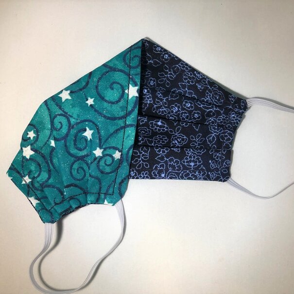 Face Cover - Reversible Green Star/Navy Floral - Adult Med