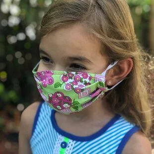 Face Cover - Reversible Kids Reversible Mask Bright Pink Green Floral - Kids