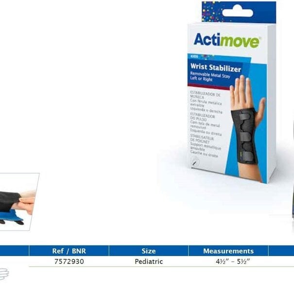 Actimove Kids Wrist Stabilizer Removable Metal Stay Left or Right Pediatric Right/Left Black