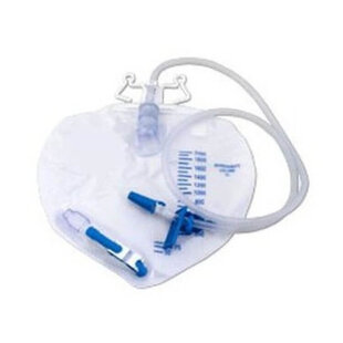 Cardinal Health™ Premium Vented Bedside Drainage Bag with Double Hanger, Anti-Reflux Valve, 2,000mL